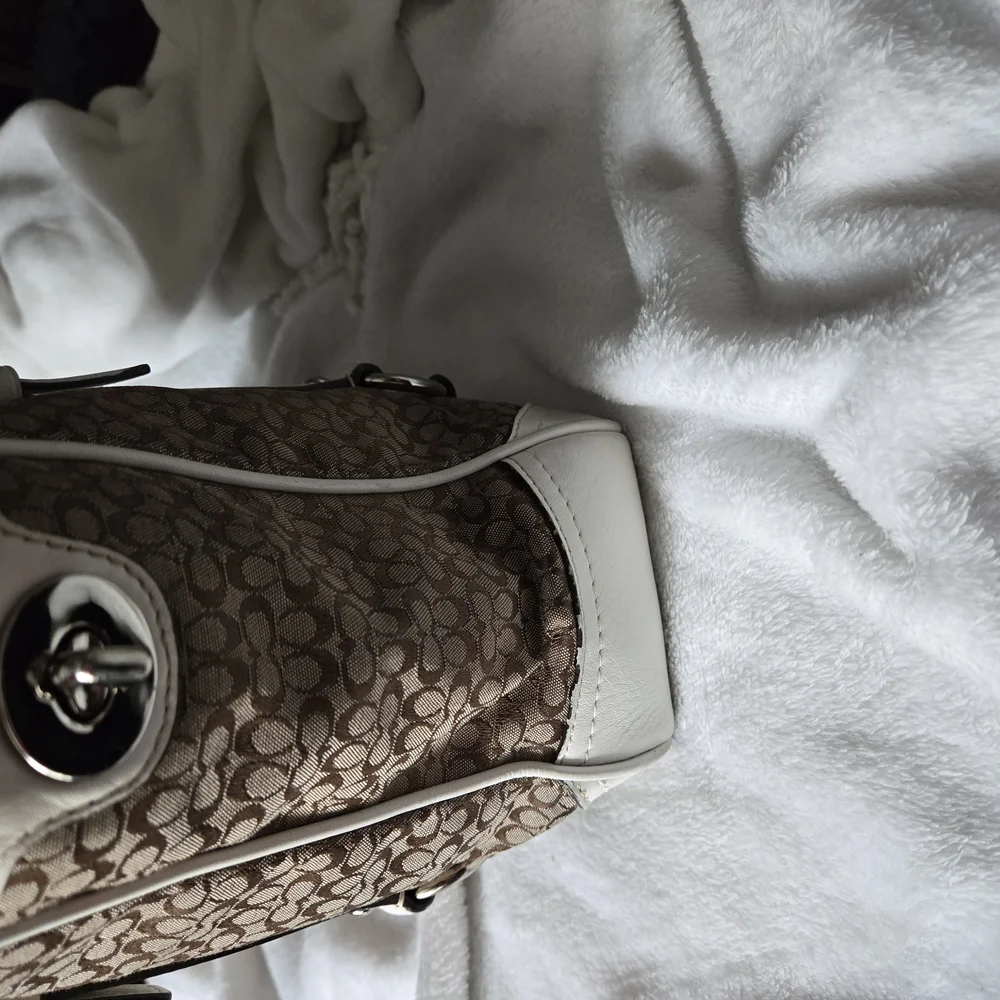 Coach Brown and Cream Monogram Tote with Leather Accents